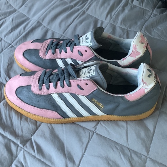 Adidas original Sambas sneakers grey pink triple stripe Sz 10.5 limited edition - Picture 2 of 14